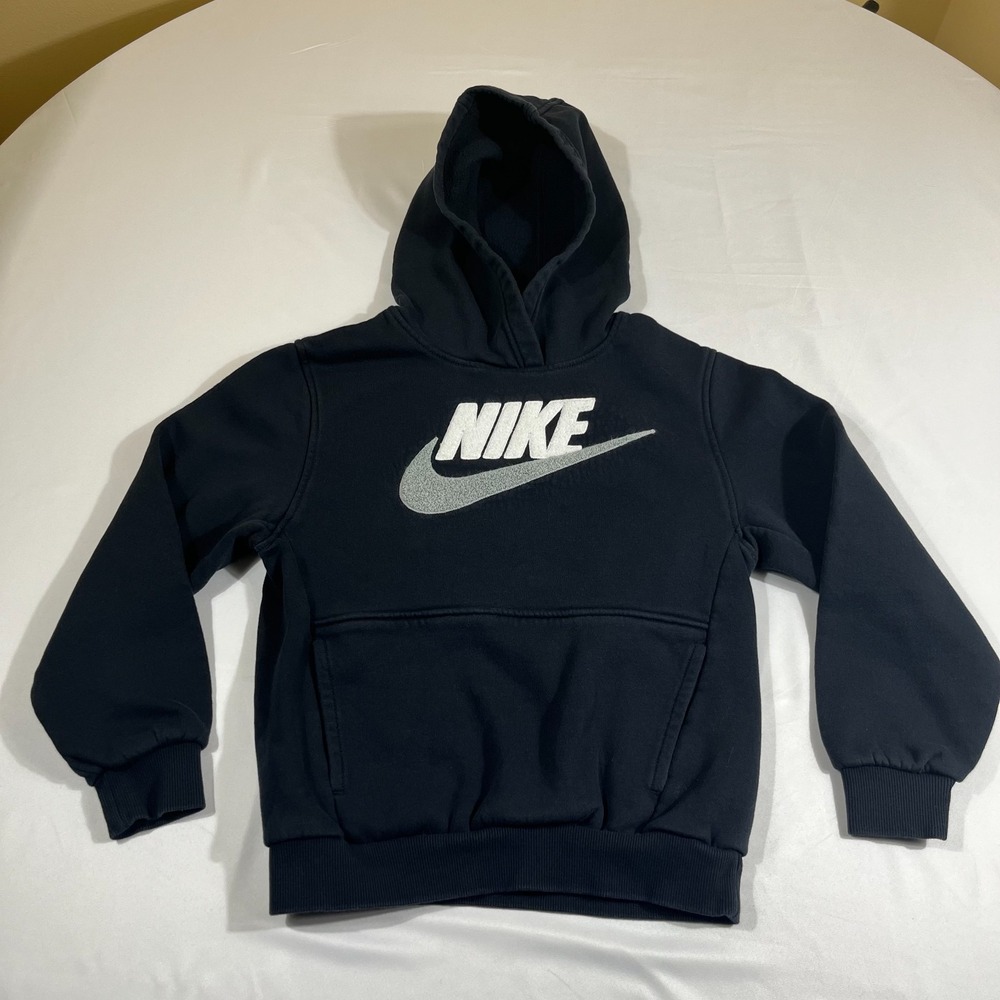 Nike Hoodie Kids Size M Black Pullover Graphic Logo Sweatshirt Sportcore